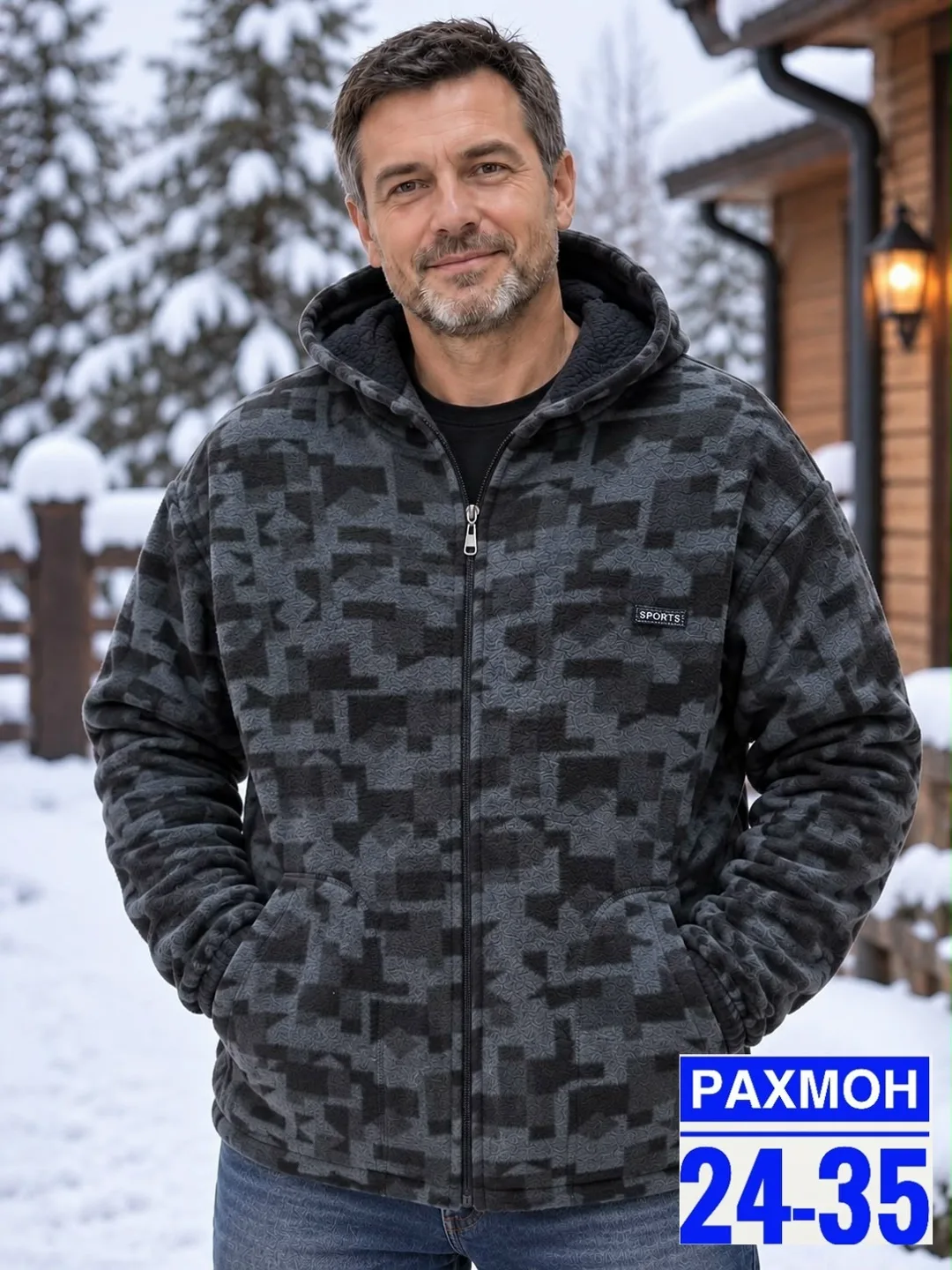 Тёплая мужская толстовка с начёсом, подходит для зимнего сезона — фото 3