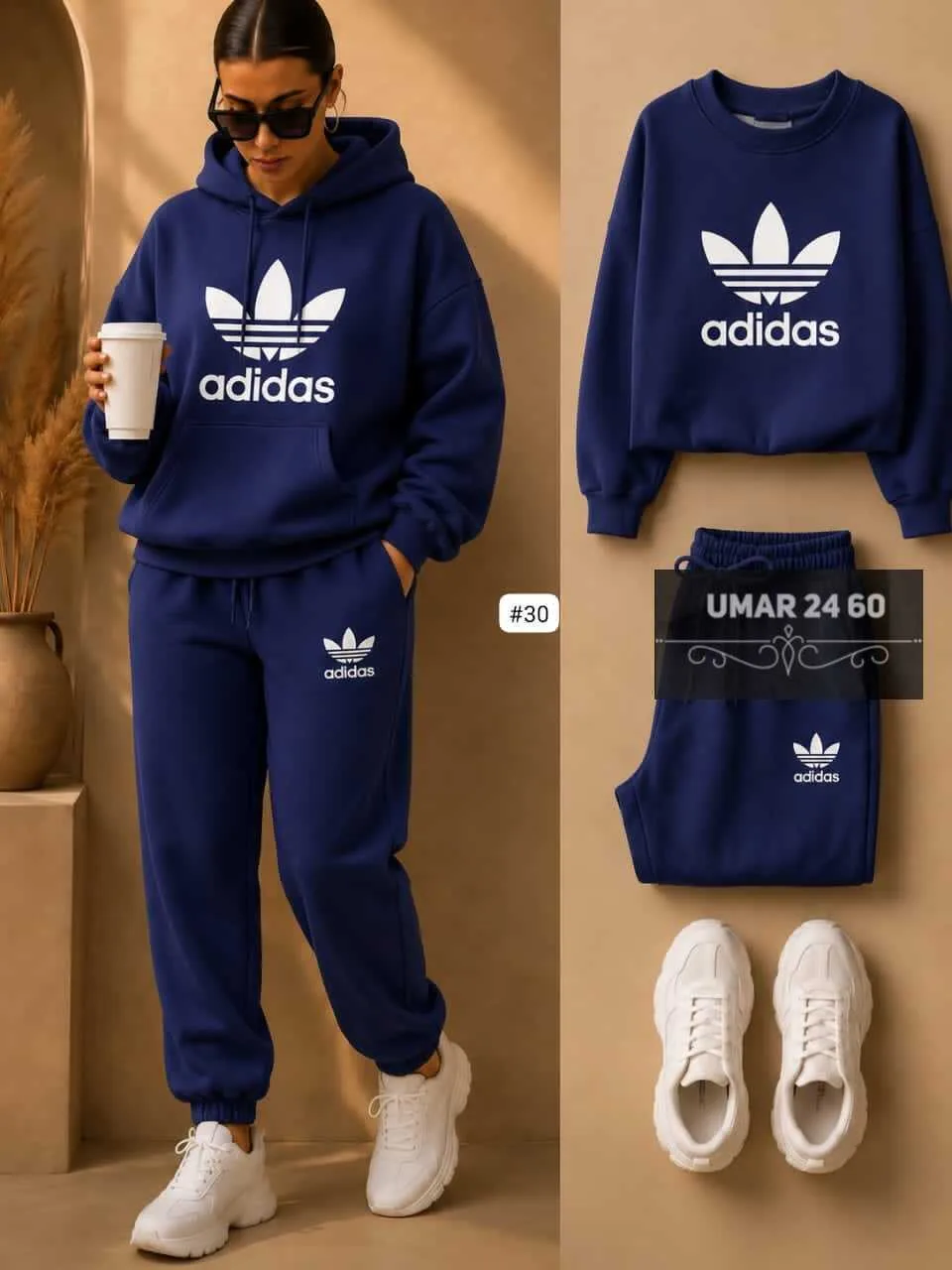 Женский спортивный костюм Adidas Original, флис Синий — фото 1