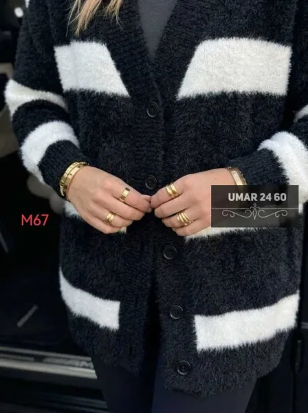 Мягкий, тёплый и невероятно уютный кардиган в эффектном чёрно-белом дизайне Белый — фото 1