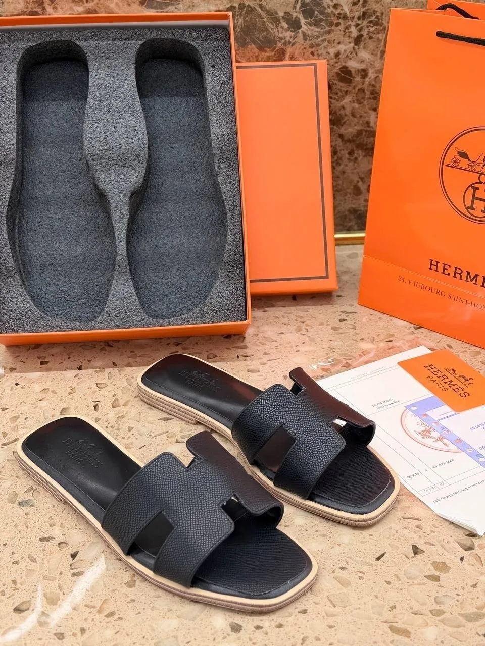 Легкие и удобные тапочки Hermes премиального качества Коричневый — фото 7