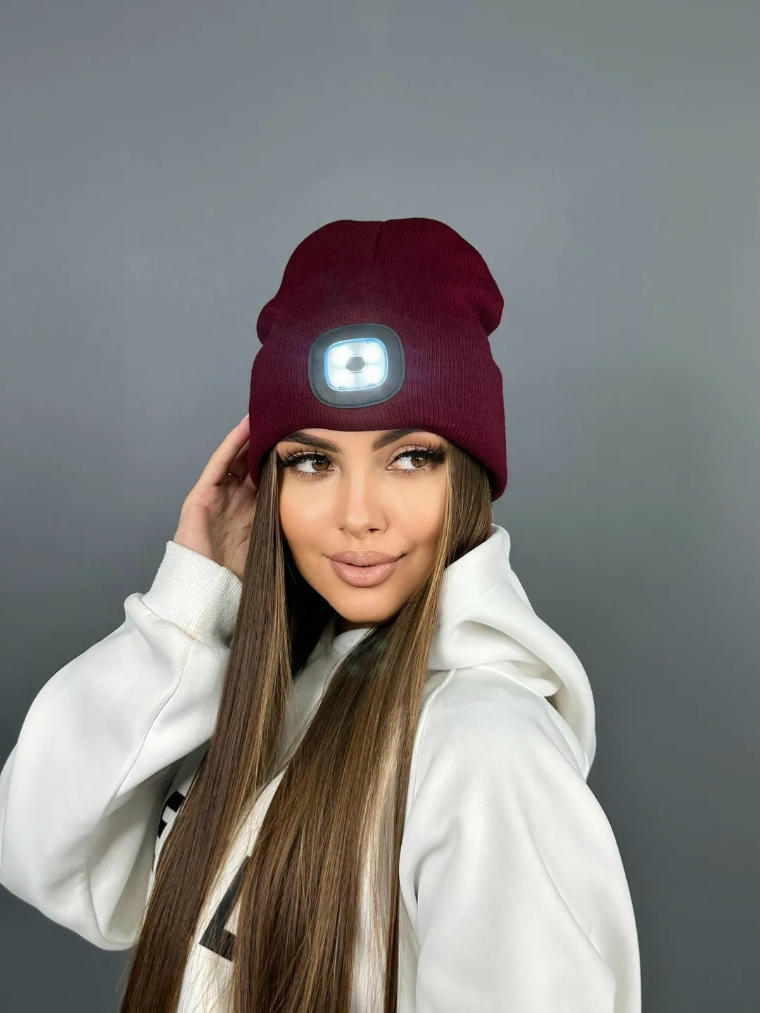 Шапка Унисекс бини с фонариком Осень зима — фото 1