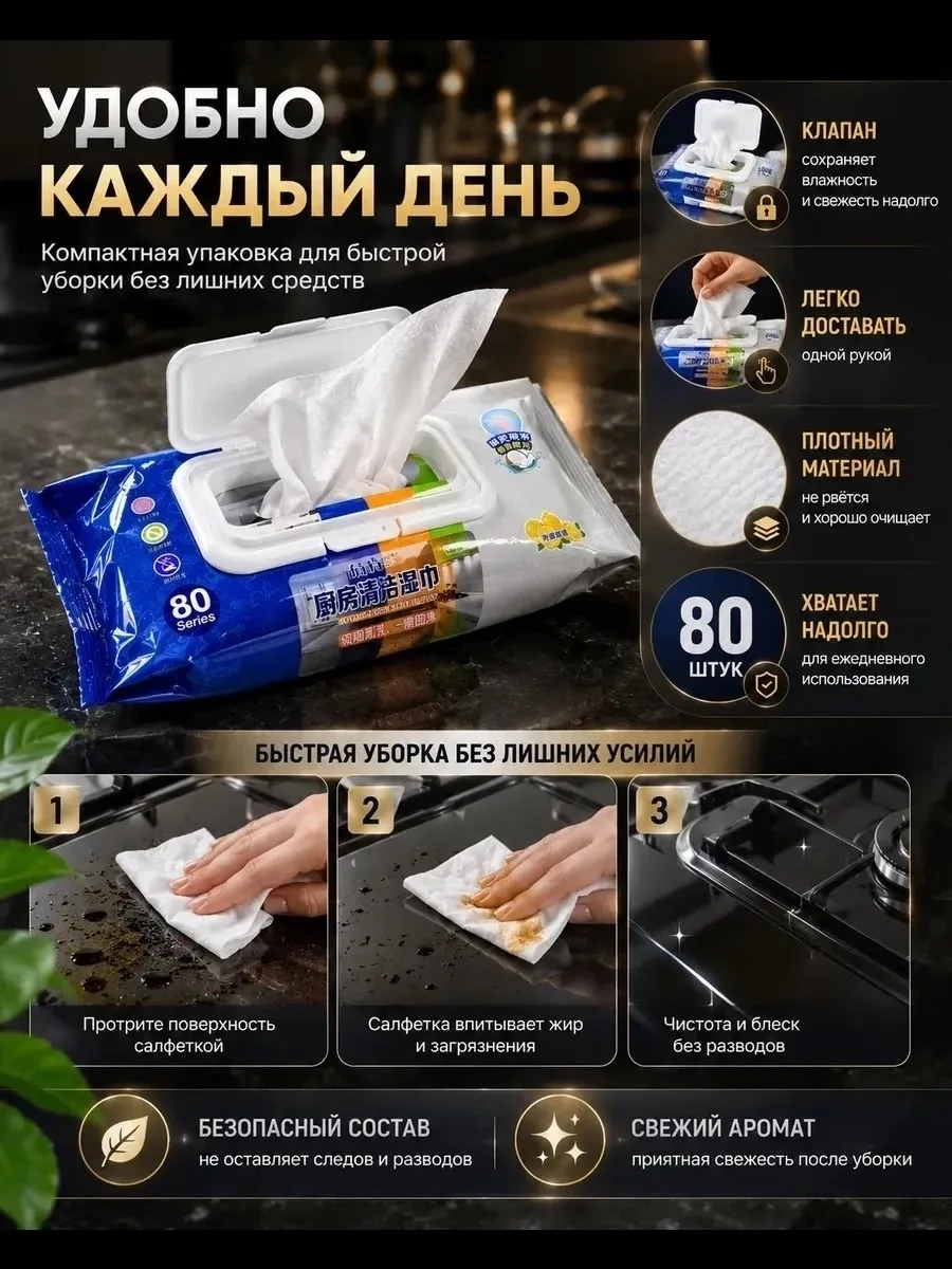 КУХОННЫЕ ВЛАЖНЫЕ САЛФЕТКИ ОТ ЖИРА — фото 11