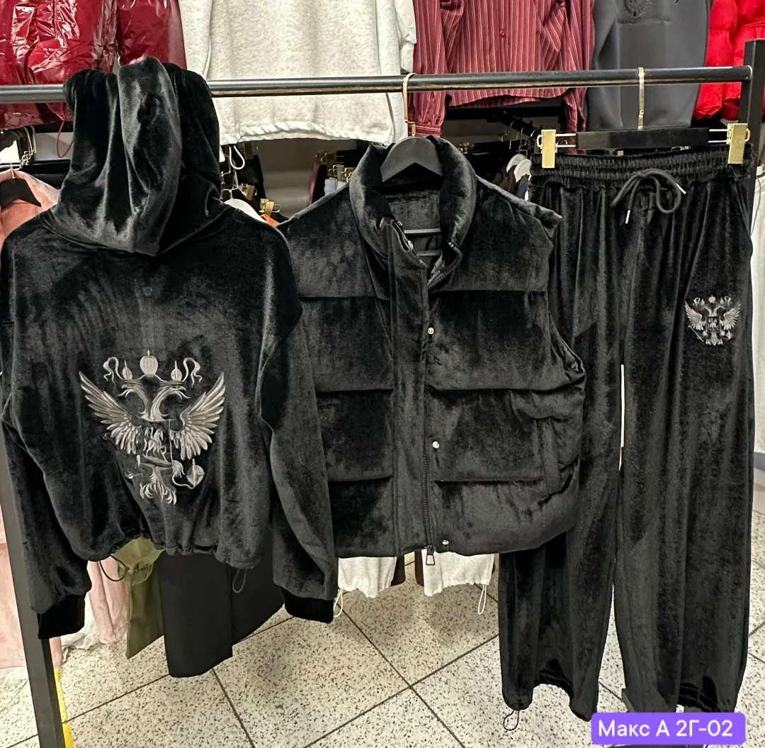 Теплый спортивный костюм тройка из велюра блестящие, с гербом вышивка очень аккуратно — фото 2