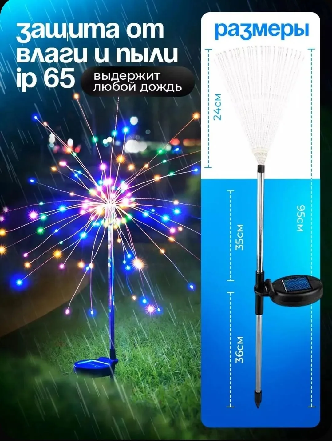 LED-фейерверк освещающий лампу 8 режимов освещения, уличные солнечные гирлянды для сада, украшение для дворика, сада, кл — фото 7