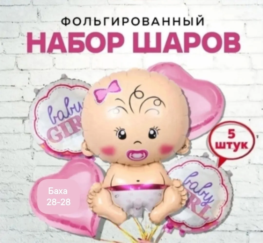 Набор из 5 шаров на выписку для девочки Голубой — фото 1
