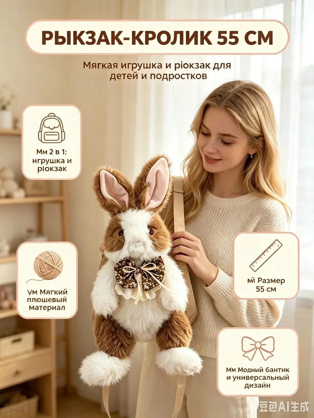 Пушистый зайчик-сумка — фото 1