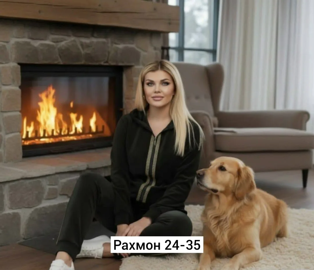 Костюм двойка из качественного велюра Мияги Синий — фото 1