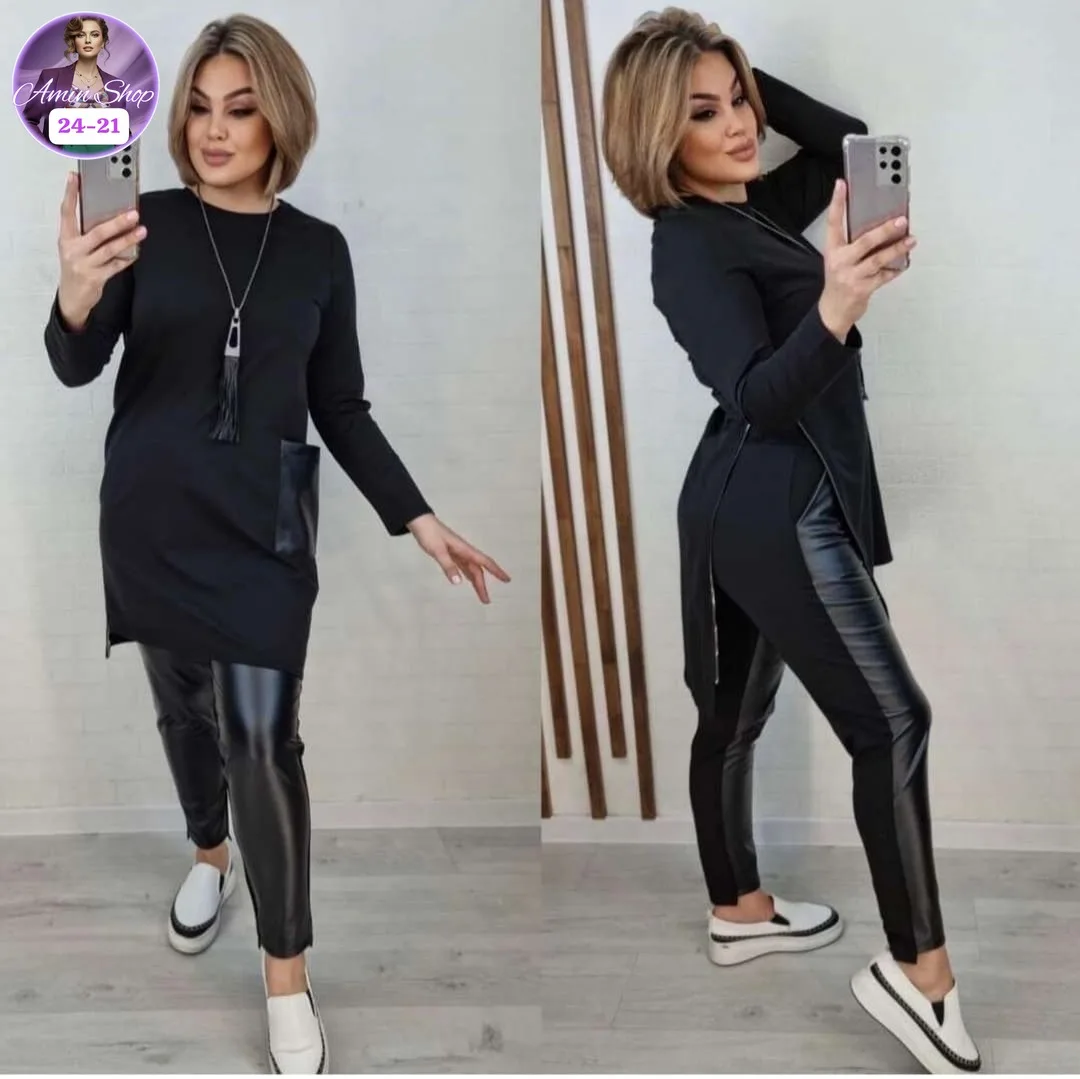 Костюм двойка из экокожи и трикотажа ЭКО кожа+ — фото 1