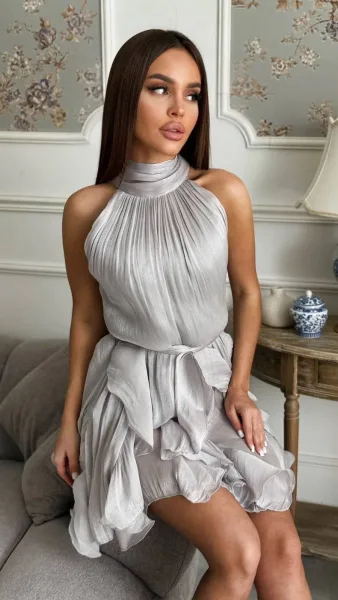 Платье из органзы с поясом, подходит по фигуре зелёная — фото 1