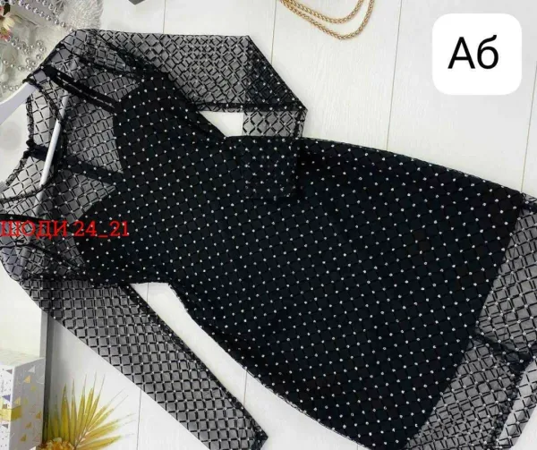 Платье сетка с бусинами подкладка — фото 3