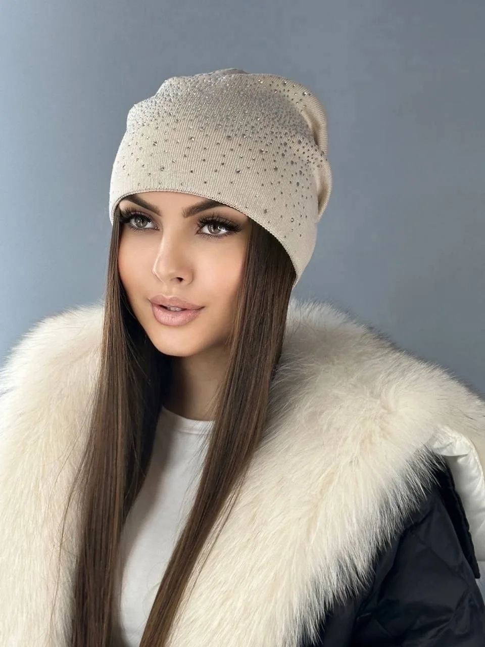Женская шапка премиум-класса из состава 75 вискоза — фото 26