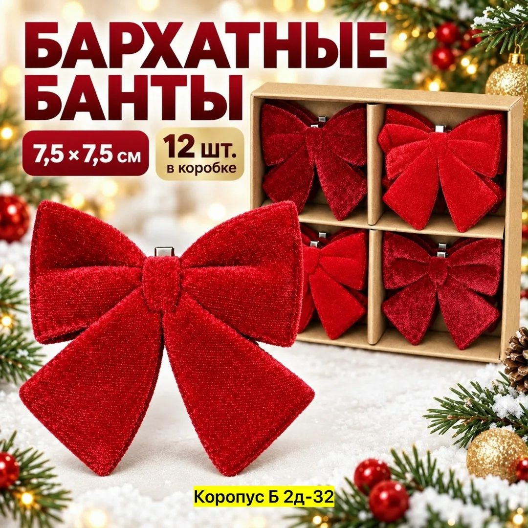 Игрушка, ткань, бархатные новогодние банты — фото 2