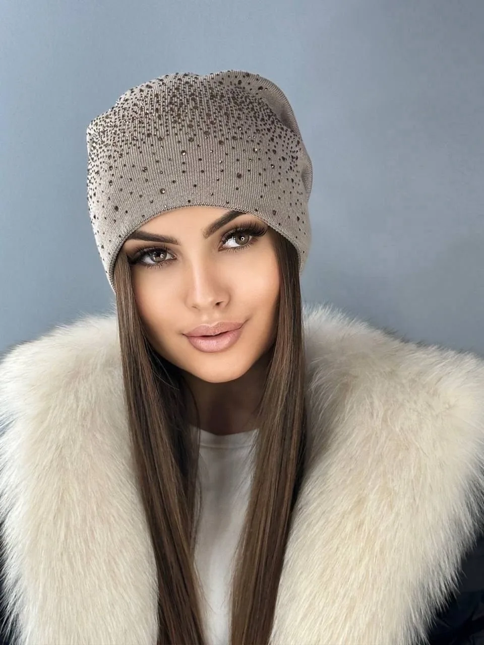 Женская шапка премиум-класса из состава 75 вискоза — фото 15