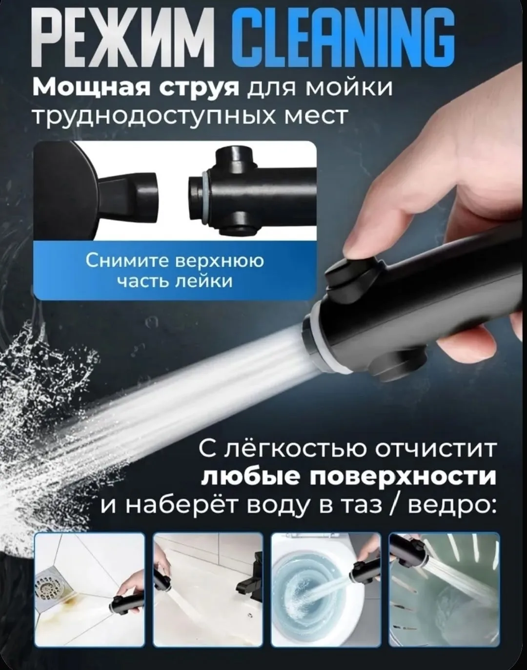 Лейка для душа в наборе с держателем и шлангом — фото 1