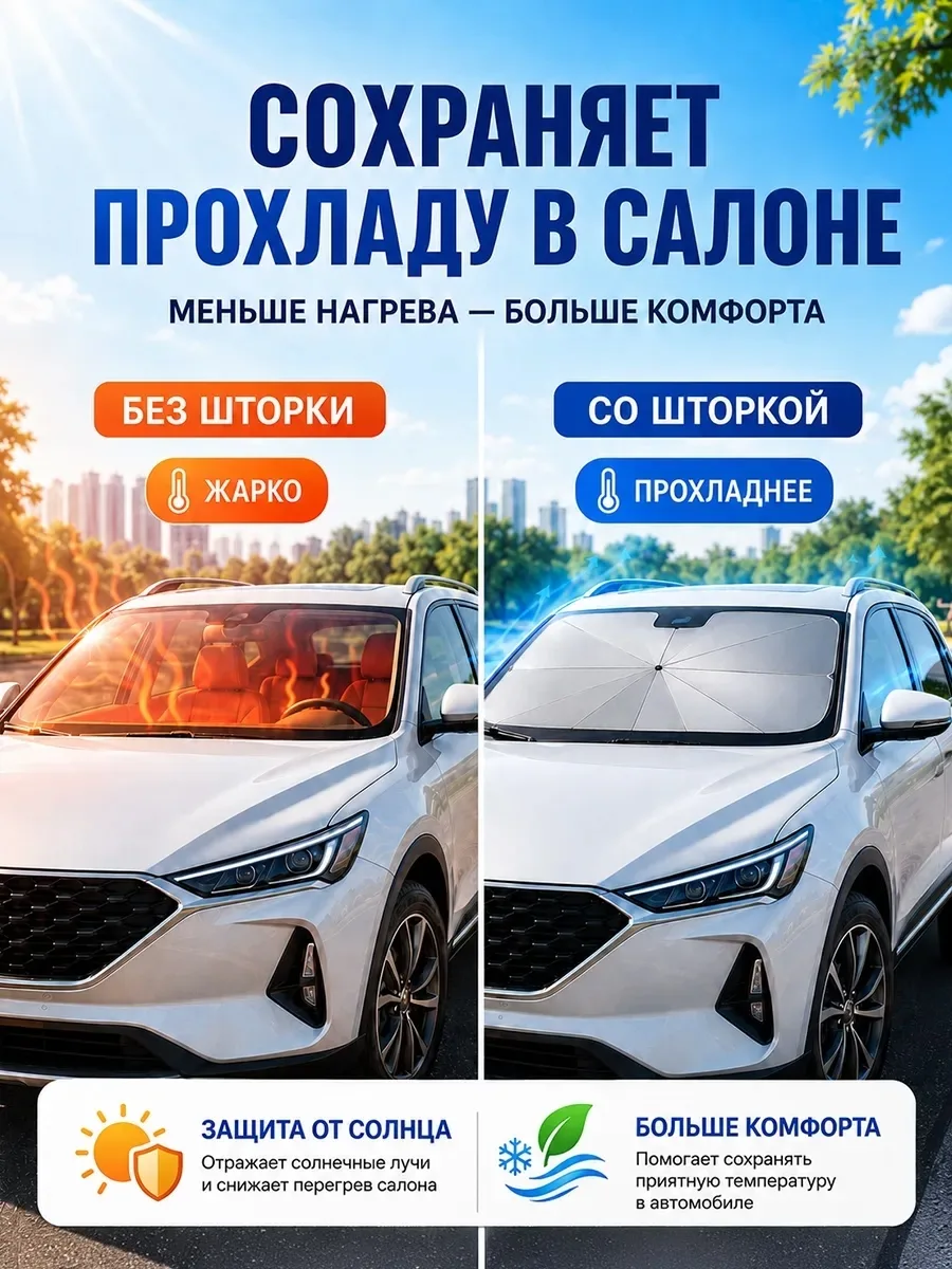 Солнцезащитный зонт для лобового стекла, черный — фото 2