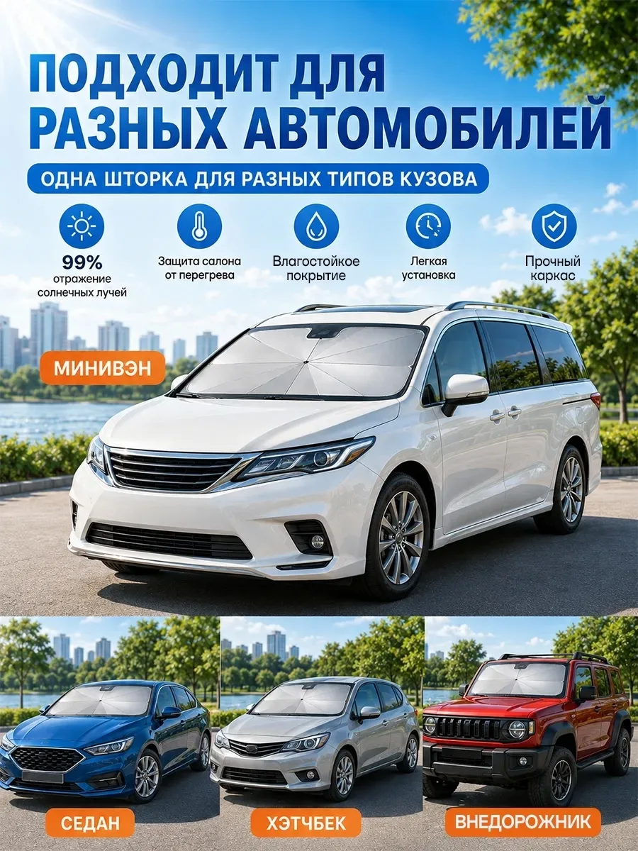 Солнцезащитный зонт для лобового стекла, черный — фото 3