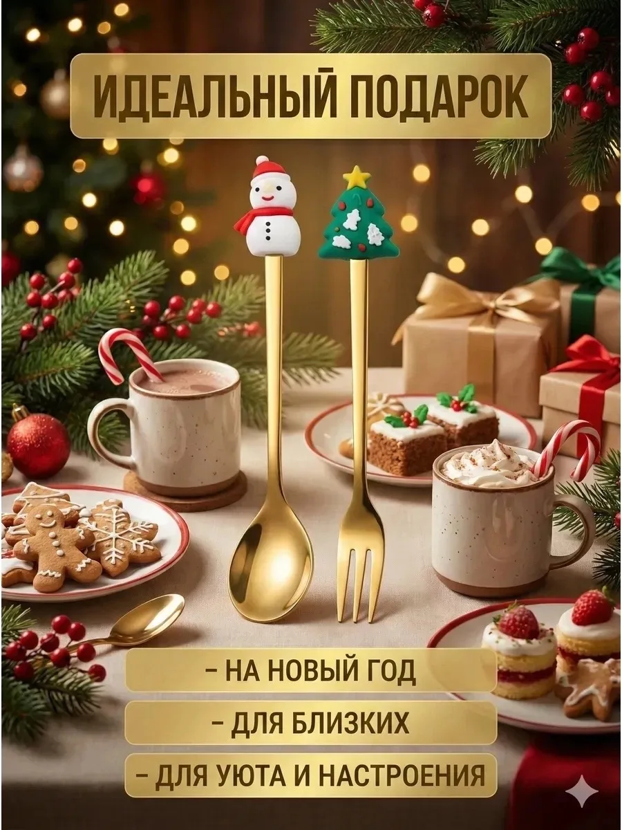 Новогодняя посуда набор столовых приборов на 1 персону — фото 2