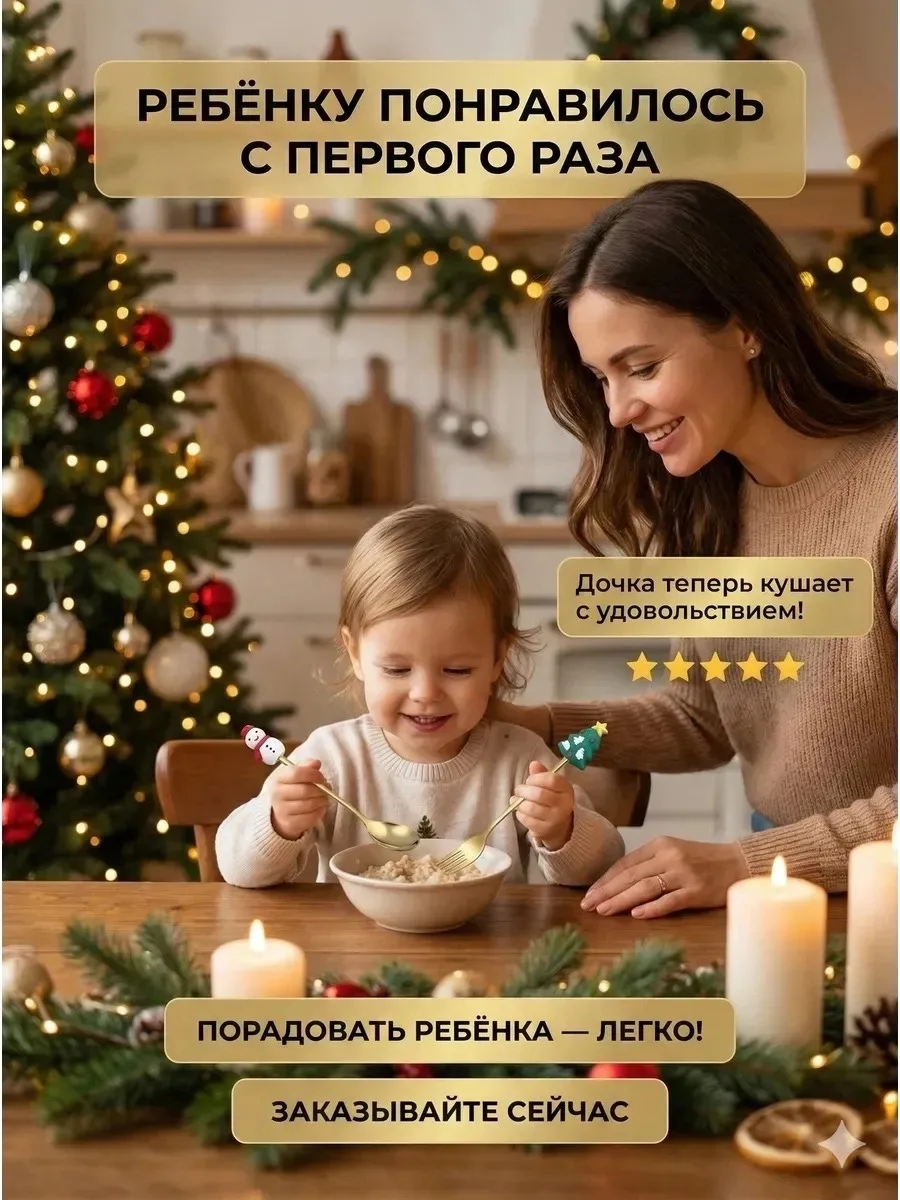 Новогодняя посуда набор столовых приборов на 1 персону — фото 4