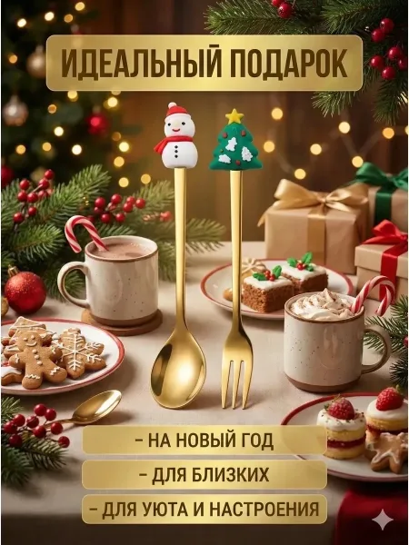 Новогодняя посуда набор столовых приборов на 1 персону — фото 2