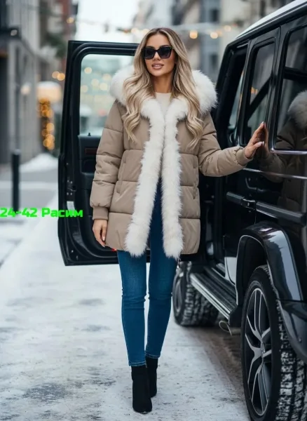 Куртка с капюшоном из искусственного меха, мех снимается — фото 1