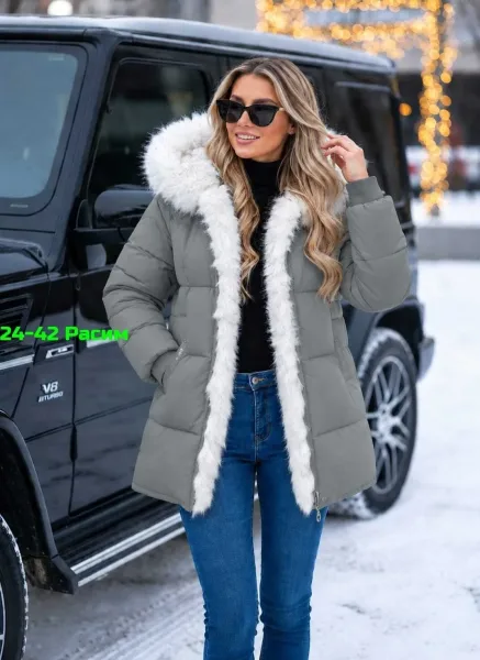 Куртка с капюшоном из искусственного меха, мех снимается — фото 6