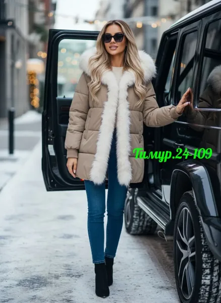 Куртка с капюшоном из искусственного меха, мех снимается — фото 5