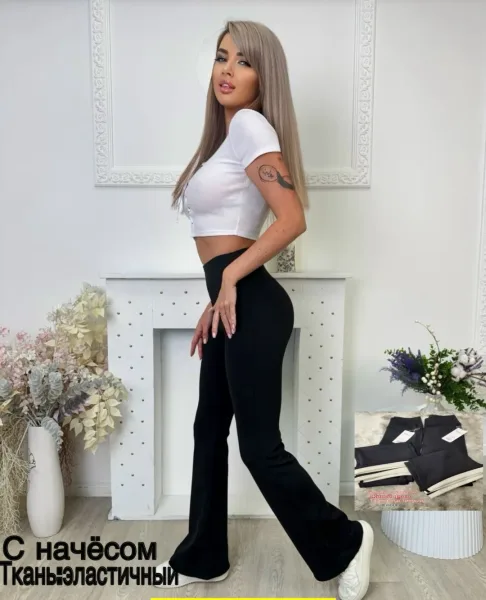 Тёплые лосины клеш с начёсом, утягивающий эффект, подходят по росту — фото 7