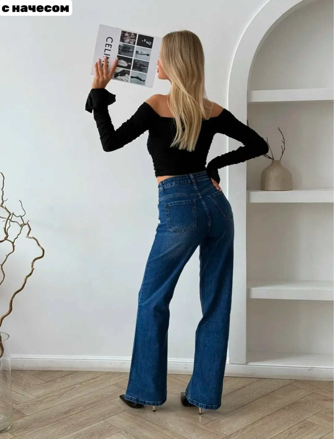 Джинсы стрейч с начесом, модель труба, подходят на зиму — фото 7
