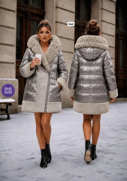 Платье серо-кофейное глянцевое удлинённое серая — фото 1