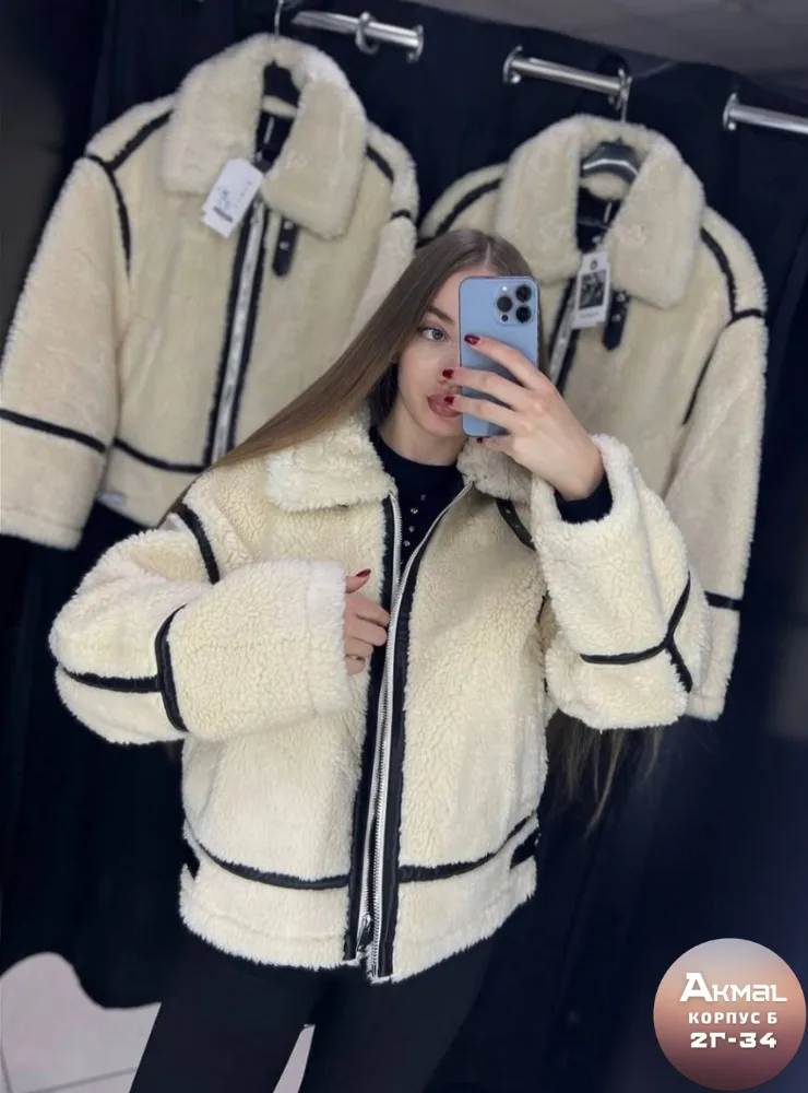 Полушубок из эко-меха и барашка — фото 5