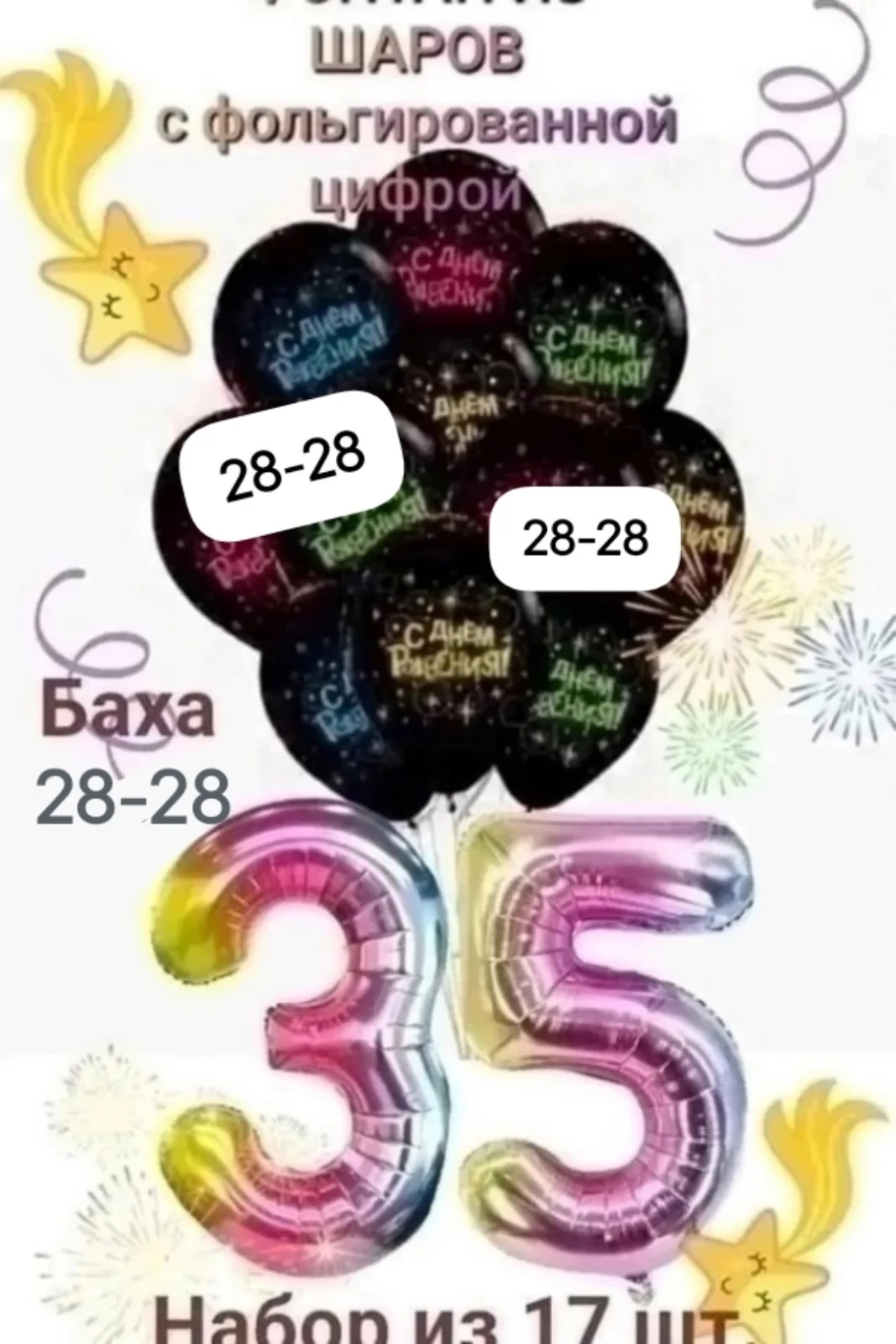 Набор из 17 воздушных шаров с надписью С днем рождения неон — фото 3