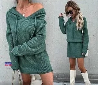 Платье с капюшоном, плотная кашемировая лапша — фото 1