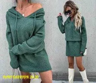Платье из тёплой плотной кашемировой ткани с капюшоном, подходит по — фото 3