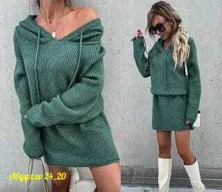Платье с капюшоном, плотная кашемировая лапша — фото 3