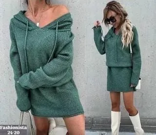 Платье с капюшоном, плотная кашемировая лапша — фото 4