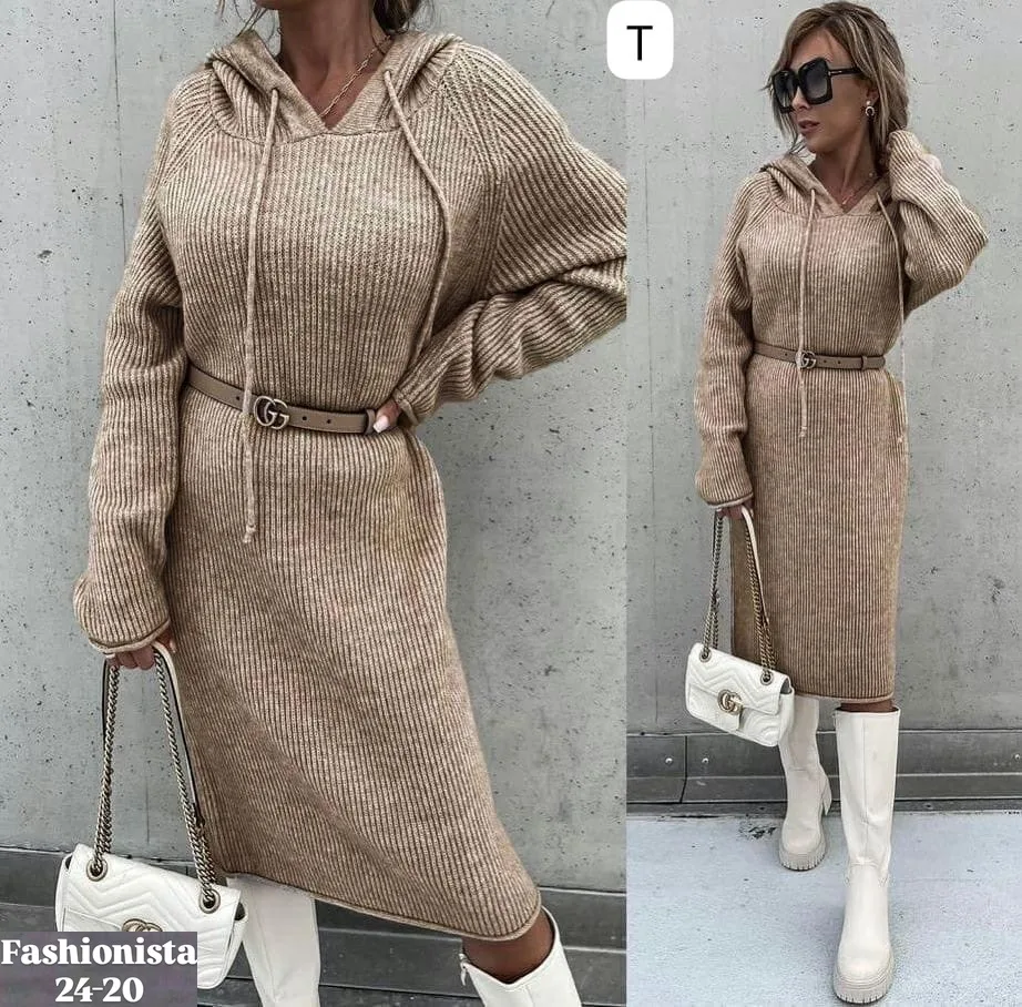 Платье с капюшоном, плотная кашемировая лапша — фото 5