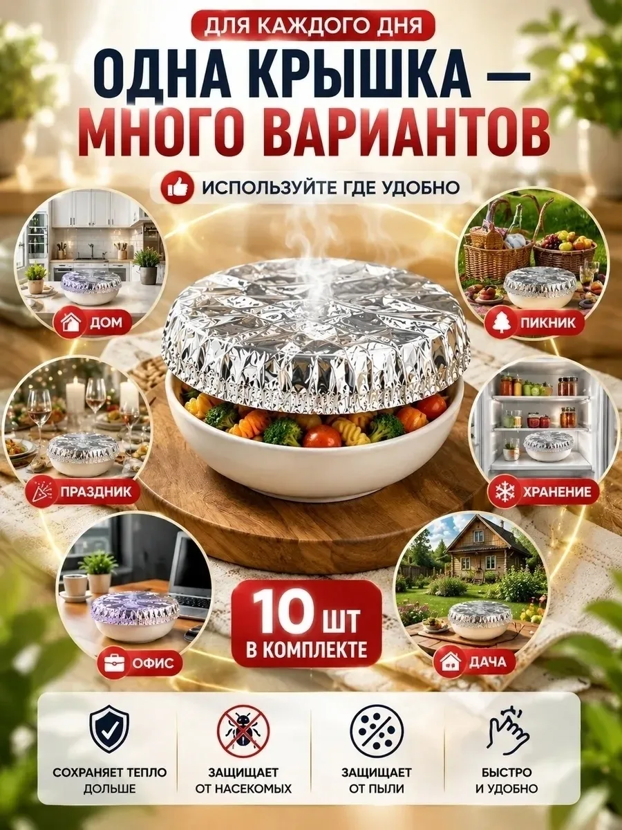 Одноразовая фольгированная крышка с эластичной кромкой для временного накрывания посуды — фото 4