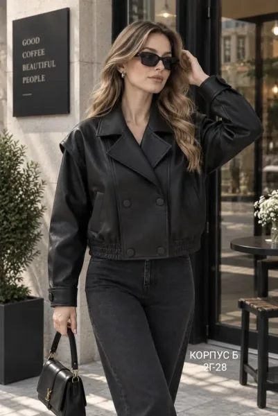 Куртка кожаная укороченная — фото 6