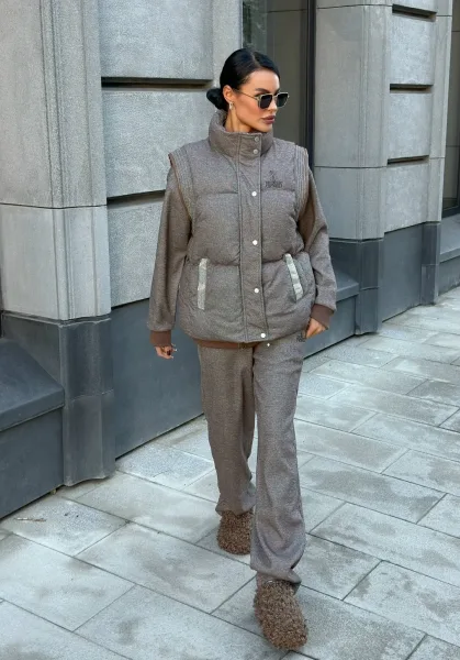 Спортивный костюм из хлопка на флисе с кожаной отделкой и вышивкой бренда — фото 6