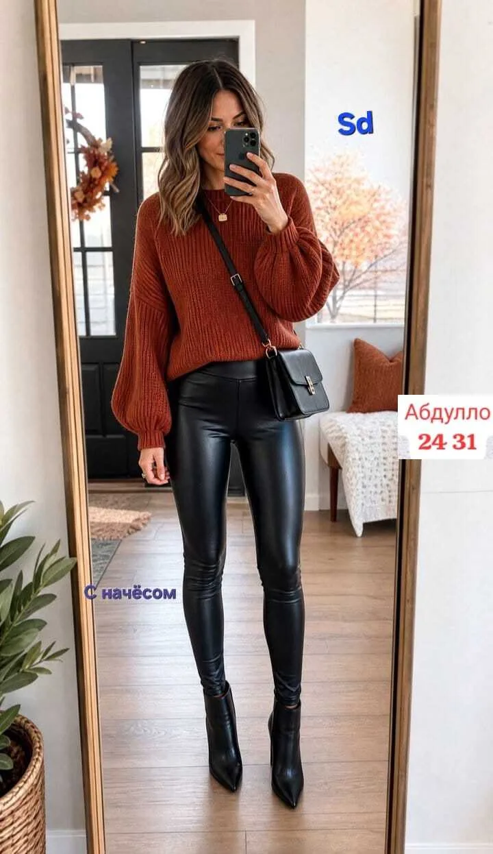 Утеплённые лосины из эко-кожи с начёсом, хорошо тянущиеся, подходят — фото 3