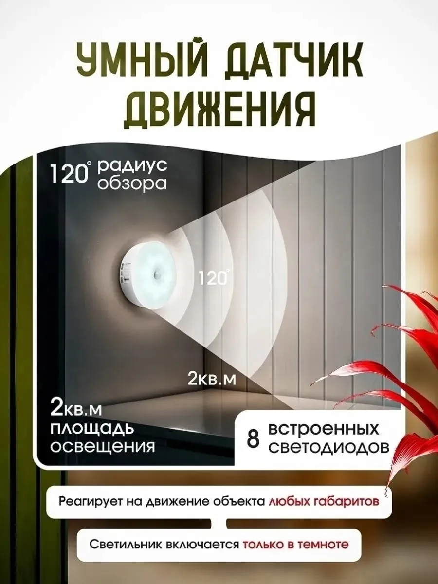 Светильник с датчиком движения, беспроводной, 1 лампа — фото 2