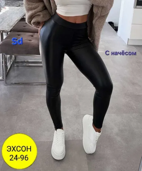 Утеплённые лосины из эко-кожи с начёсом, хорошо тянущиеся, подходят — фото 2