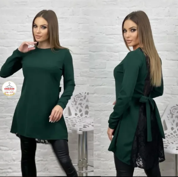 Платье из трикотажа с декоративным гипюром — фото 3