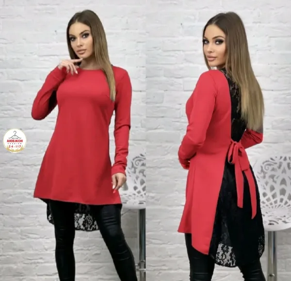 Платье из трикотажа с декоративным гипюром — фото 8