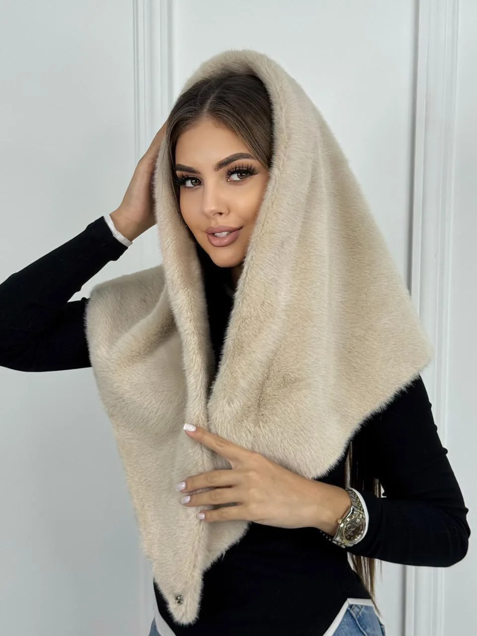 Женская Меховой из норка косинка платок эко мех норка качество — фото 6