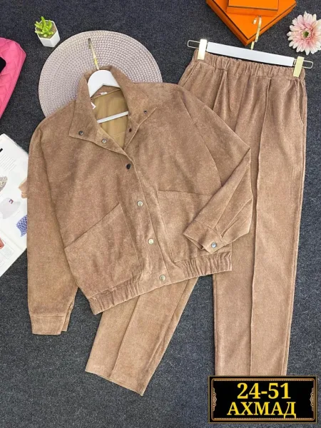 Костюм двойка из вельвета Серый — фото 6
