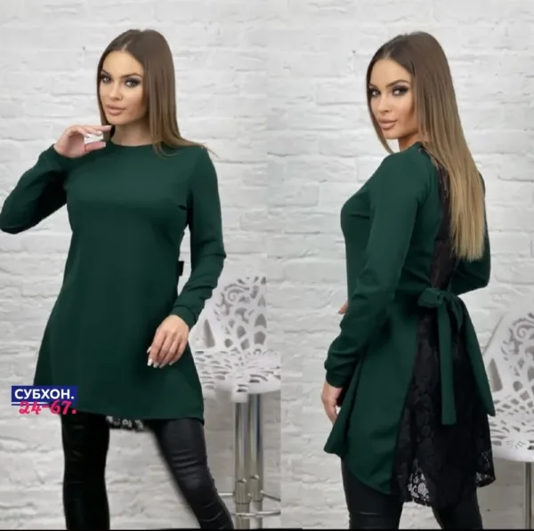 Платье из трикотажа с декоративным гипюром — фото 9