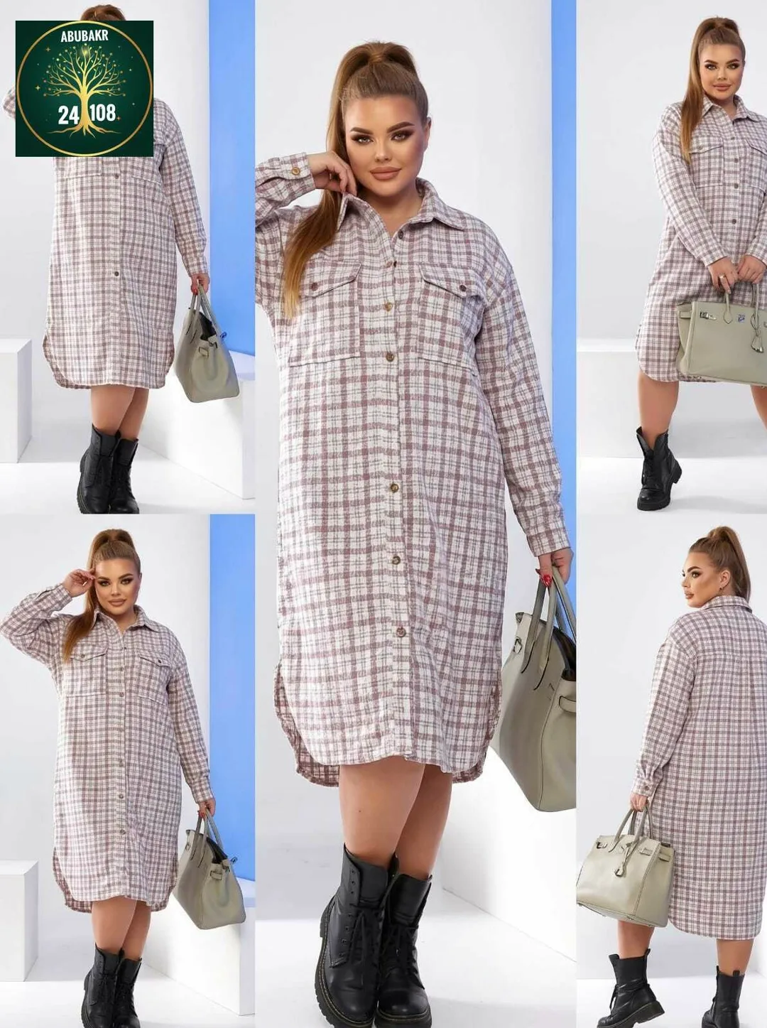 Тёплое платье-рубашка оверсайз из смесового кашемира и хлопка — фото 1