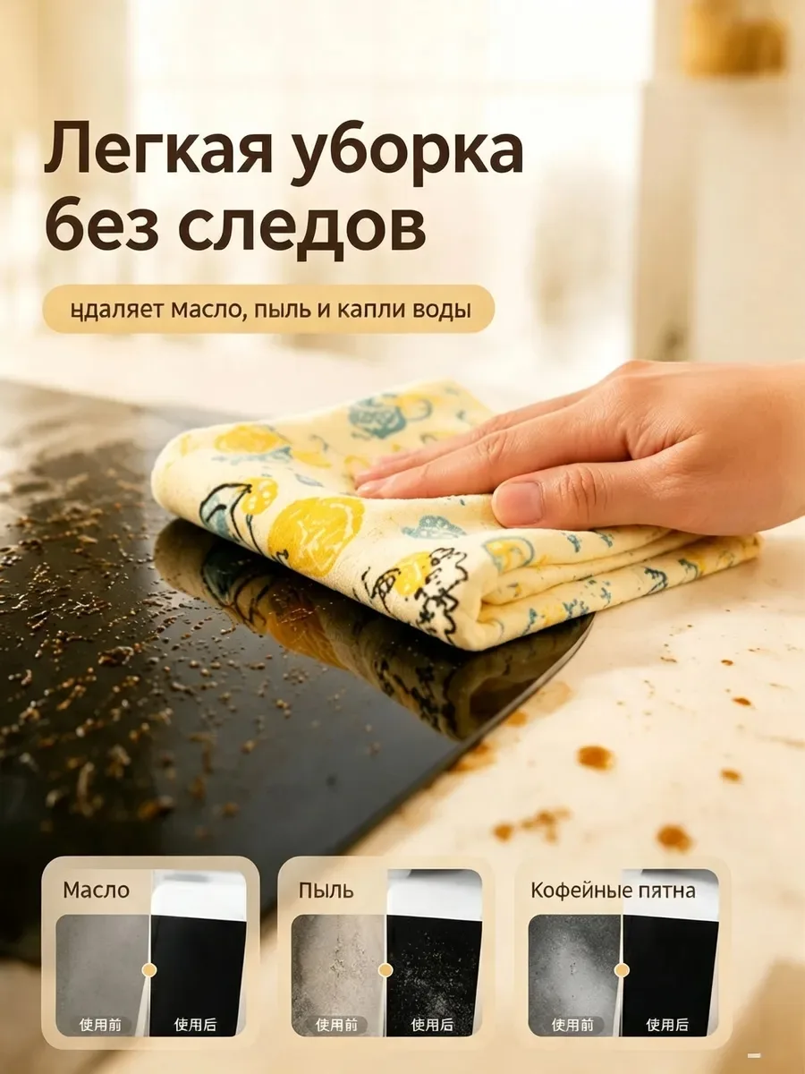 Полотенце кухонное 20x20 велюровая фактура микрофибра кремовый — фото 8