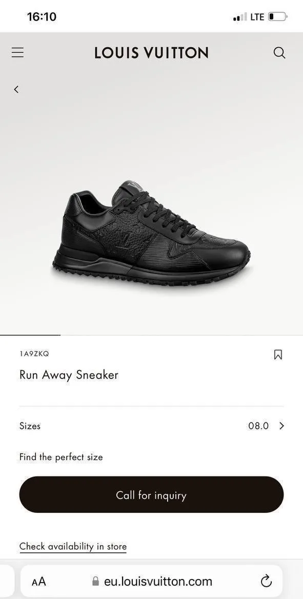 Мужские кроссовки Louis Vuitton Run Away из чёрной кожи с рельефной монограммой и спортивным силуэтом — фото 7